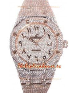 Audemars Piguet Royal Oak 15400 Iced Out Dial Arábico en Caja de Oro Rosa Reloj Réplica Suiza 