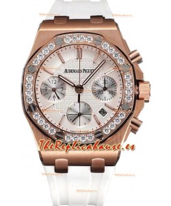 Audemars Piguet Royal Oak Offshore Oro Rosado Dial Blanco Chronograph 37MM - Reloj Réplica Suiza 