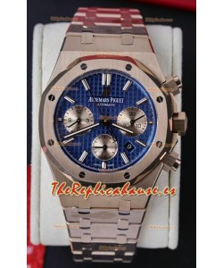Audemars Piguet Royal Oak Chronograph Oro Rosado Dial Azul Correa Acero Reloj Réplica Suiza