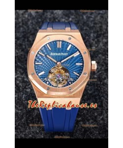 Audemars Piguet Royal Oak Tourbillon Dial Azul 41mm en Caja Acero 904L chapado en Oro Rosado Correa de Goma Ultima Réplica 1:1