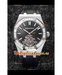Audemars Piguet Royal Oak Tourbillon 41mm en Caja 904L - Dial Gris tipo Tapisserie Bisel en Diamantes Réplica última 1:1