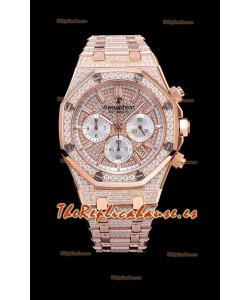 Audemars Piguet Royal Oak Reloj Suizo de Cuarzo de 41MM Cronógrafo Con Caja de Oro Rosado con Diamantes Incrustados