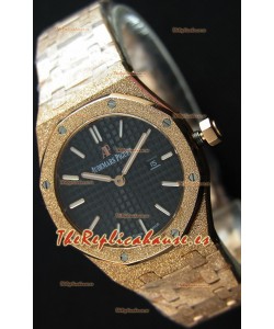 Audemars Piguet Royal Oak Frosted Réplica 1:1 de Cuarzo Suizo en Oro Rosado y Dial Negro 33MM