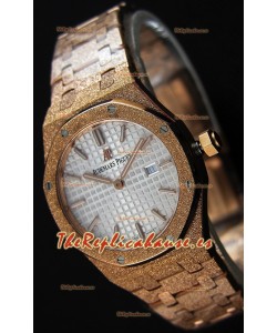 Audemars Piguet Royal Oak Frosted Réplica 1:1 de Cuarzo Suizo en Oro Rosado y Dial Blanco 33MM