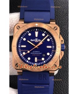 Bell & Ross BR03-92 Buzo Oro Rosado Dial Azul Reloj Réplica Suizo a espejo 1:1