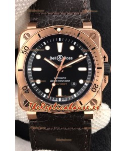 Bell & Ross BR03-92 Buzo Oro Rosado Dial Negro Reloj Réplica Suizo a espejo 1:1