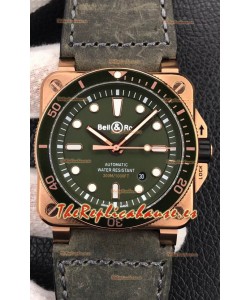 Bell & Ross BR03-92 Buzo Oro Rosado Dial Verde Reloj Réplica Suizo a espejo 1:1
