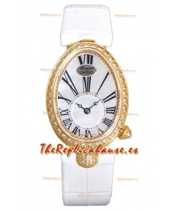 Breguet Reine De Naples Ladies Oro Amarillo Reloj Piel Blanca Reloj Edición Réplica 1:1
