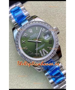 Rolex Datejust 28MM Réplica Suiza en Acero 904L Dial Verde - Réplica a Espejo 1:1