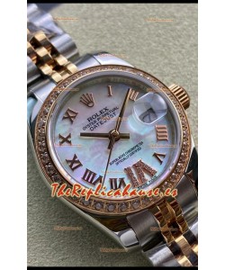 Rolex Datejust 28MM Réplica Suiza en Caja 904L Oro Rosado de Dos Tonos Dial Perla - Réplica a Espejo 1:1