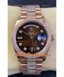 Rolex Day Date Presidential M128345rbr-0041 Reloj Oro Rosado 18K 36MM - Dial Marrón Calidad a Espejo 1:1