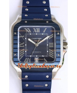 Santos De Cartier Réplica Suiza a 1:1 Bisel DLC Azul Reloj 40MM - Correa de Goma