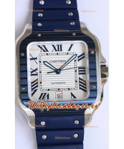 Santos De Cartier Réplica Suiza a 1:1 Bisel DLC Azul Reloj 40MM - Correa de Goma