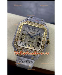 Cartier "Santos De Cartier" Acero 904L Diamantes Dial Romano Répilca a Espejo 1:1 - 40MM - Diamantes Genuinos