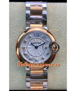 Ballon De Cartier de Cuarzo Suizo Calidad a Espejo 1:1 28MM Caja Oro Rosado en Dos Tonos