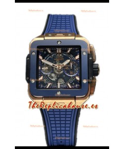 Hublot Square Bang Unico Cerámica Azul Reloj Oro Rosado Cronógrafo Réplica Espejo 1:1