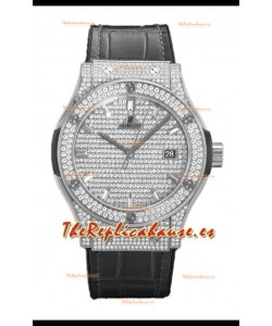 Hublot Classic Fusion Automático Dial Acero pavimentado en Diamantes Correa Gris 42MM Reloj Superclone Réplica