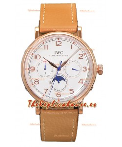 IWC Portofino Calendario Perpetuo IW3446 Dial Blanco Oro Rosado Reloj Réplica Suiza 