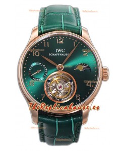 IWC Portugese Hand-Wound Genuine Tourbillon Dial Verde Caja Oro Rosado Reloj Réplica Suiza 