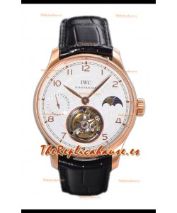 IWC Portugese Hand-Wound Genuino Tourbillon Dial Blanco Caja Oro Rosado Reloj Réplica Suiza 