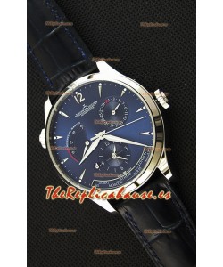 Jaeger LeCoultre Master Geographic Indicador de Reserva de Energía Caja de Acero Dial de Acero en color Azul Reloj Réplica Suizo
