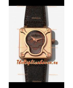 Bell & Ross BR03-92 Edición Calavera Caja de Bronce Calavera Gris sobre Capa Marrón Reloj Réplica Suizo