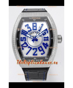 Franck Muller Vanguard Crazy Hours Caja Acero Inoxidable Diamantes - Dial Blanco Reloj Réplica Suizo