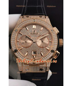 Hublot Classic Fusion Chronograph Oro Rosado Diamantes Dial y Caja Reloj Réplica a Espejo 1:1