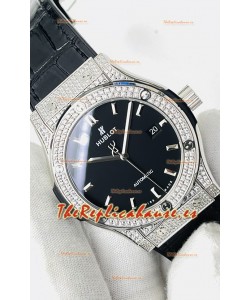 Hublot Classic Fusion Acero Inoxidable Diamantes Dial Negro Reloj Réplica Suizo Calidad Espejo 1:1