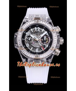 Hublot Big Bang Unico Caja Plexiglass 1:1 Calidad a Espejo 1:1 Reloj Réplica Suizo Correa Blanca