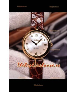 Omega De Ville Edición Prestige Dewdrop Reloj Cuarzo Suizo en Oro Rosado Correa Marrón