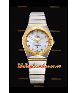 Omega Constellation Ladies Cuarzo Suizo Reloj Réplica a Espejo 1:1 - Caja en Dos Tonos Dial Blanco Perla