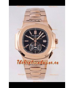 Patek Philippe Nautilus 5980/R Oro Rosado Caja Acero 904L Dial Negro - Réplica a Espejo 1:1