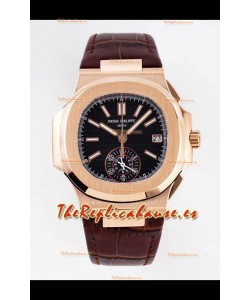 Patek Philippe Nautilus 5980/1R-001 Oro Rosado Acero 904L Dial Negro - Reloj Réplica a Espejo 1:1