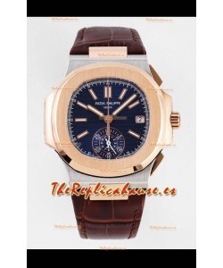Patek Philippe Nautilus 5980/1R-001 Oro Rosado Dos Tonos Caja Acero 904L en Dial Azul - Réplica Espejo 1:1