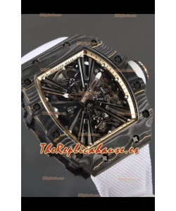 Richard Mille RM12-01 Caja Fibra de Carbono Genuino Movimiento Tourbillon Reloj Réplica a Espejo 1:1