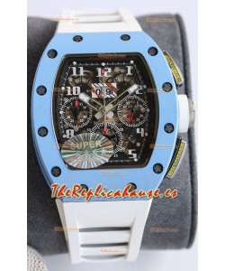 Richard Mille RM011 Caja de Cerámica Azul Correa de Goma Blanca Reloj Réplica Suizo a Espejo 1:1
