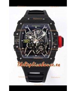 Richard Mille RM35-01 Rafael Nadal Caja Fibra de Carbono con Genuino Tourbillon Reloj Super Clon