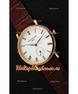 Patek Philippe Calatrava Reloj Japonés de Hombre Caja en Oro Amarillo y Correa Marrón