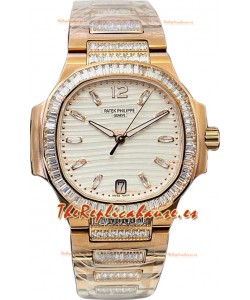 Patek Philippe Nautilus 7118R 35MM 1:1 Oro Rosado Dial Blanco Reloj Réplica Espejo 1:1