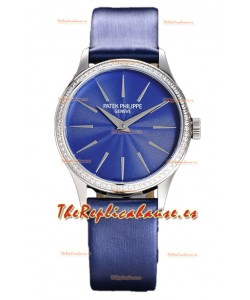 Patek Philippe Calatrava 4997 Ladies Caja Acero Dial Azul con Movimiento Suizo Automático