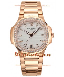 Patek Philippe Nautilus 7118R 35MM 1:1 Oro Rosado Dial Blanco Reloj Réplica Espejo 1:1