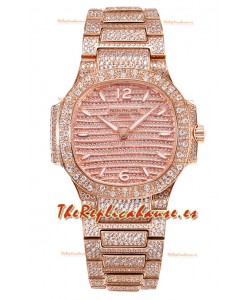 Patek Philippe Nautilus 7118R 35MM 1:1 Reloj Pavimentado en Diamantes Caja en Oro Rosado