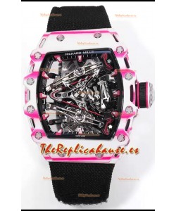Richard Mille RM38-02 Carbono Blanco/Rosado Bubba Watson Nylon Negro Tourbillon Movement Réplica Espejo 1:1