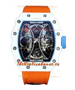 Richard Mille RM53-01 Pablo Mac Donough Caja TPT Blanca Correa Nylon Naranja Reloj Réplica Suiza