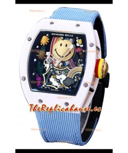 Richard Mille RM088 Reloj Réplica Tourbillon Smiley Caja Cerámica Azul Correa Nylon