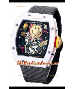 Richard Mille RM088 Reloj Réplica Tourbillon Smiley Caja Cerámica Blanca Correa Nylon