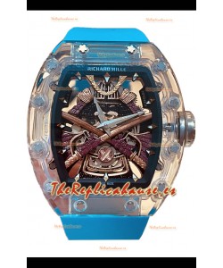 Richard Mille RM047 Samurai Genuino Tourbillon Reloj Correa Azul Caja en Zafiro