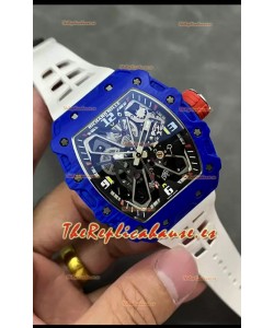 Richard Mille RM35-02 Rafael Nadal Caja de Fibra de Carbono Azul Reloj Réplica a Espejo 1:1 en Correa Blanca