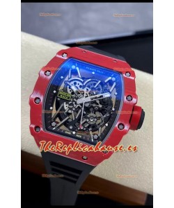Richard Mille RM35-02 Rafael Nadal Caja de Fibra de Carobono Roja Red con Genuino Tourbillon Reloj Super Clon